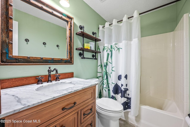 1317 Mohegan Ter SE, Palm Bay, FL 32909 - full bathroom featuring vanity, toilet, shower / bath combo, and a textured ceiling