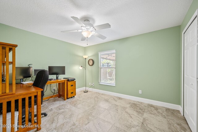 1317 Mohegan Ter SE, Palm Bay, FL 32909 - office with ceiling fan, baseboards, and a textured ceiling