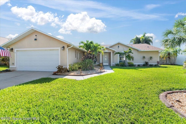 1911 Crane Creek Blvd, Melbourne, FL 32940 - single story home with a front lawn, driveway, stucco siding, and an attached garage