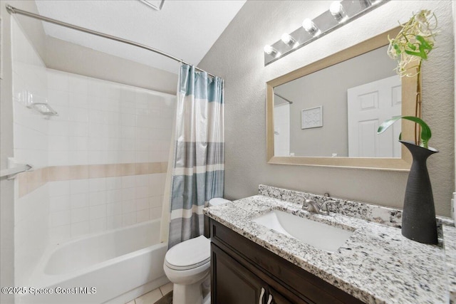 1911 Crane Creek Blvd, Melbourne, FL 32940 - full bath featuring vanity, toilet, a textured wall, and shower / bath combination with curtain