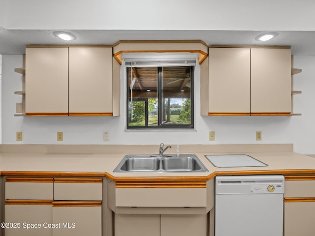 175 Awin Cir SE, Palm Bay, FL 32909 - kitchen featuring open shelves, white dishwasher, a sink, light countertops, and recessed lighting