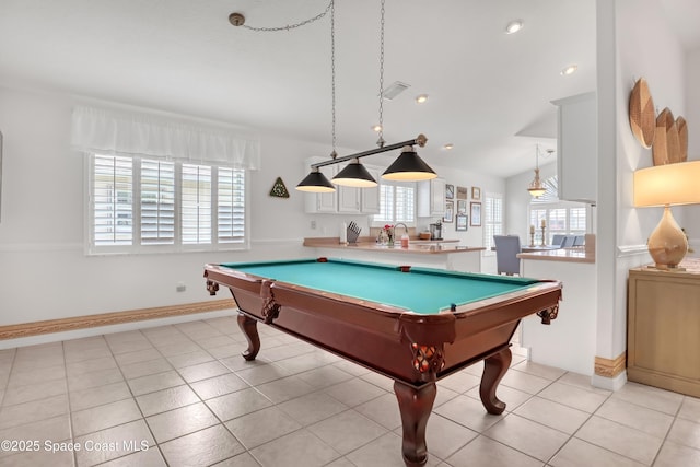 1545 Boca Rio Dr, Melbourne, FL 32940 - recreation room with baseboards, billiards, a sink, recessed lighting, and light tile patterned floors