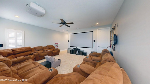 8051 Strom Park Dr, Melbourne, FL 32940 - cinema room with carpet floors, ceiling fan, and recessed lighting