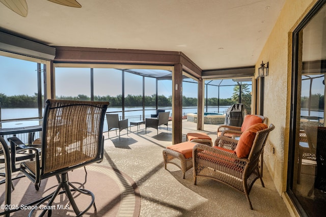 260 Cadiz Ct, Merritt Island, FL 32953 - sunroom / solarium with a water view and a ceiling fan