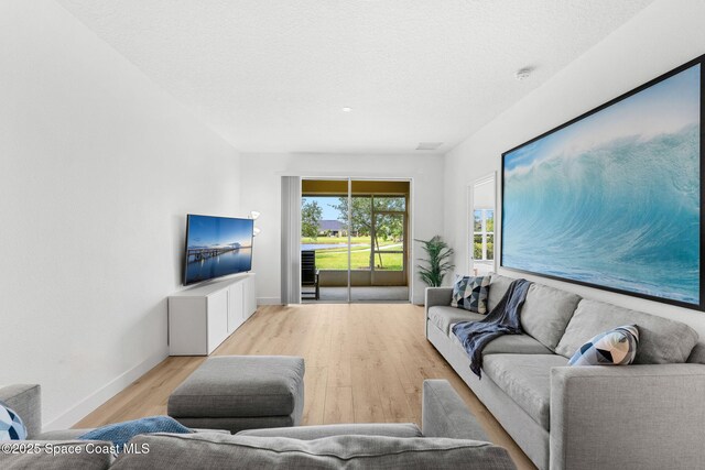 5928 Van Ness Dr, Melbourne, FL 32940 - living area with wood finished floors, baseboards, and a textured ceiling