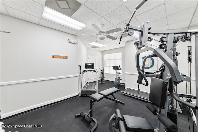4160 Aberdeen Cir, Rockledge, FL 32955 - workout area featuring a ceiling fan and a drop ceiling