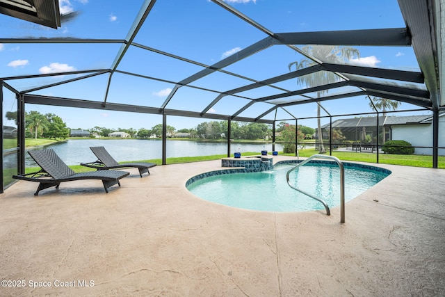 3360 Fort Sumter St, Melbourne, FL 32934 - swimming pool featuring a patio area, a water view, and a lanai