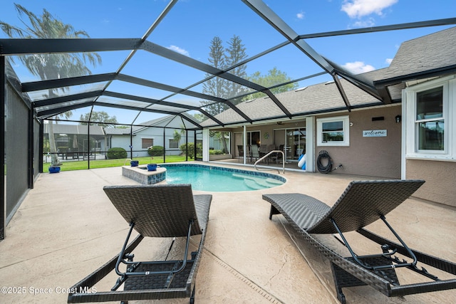 3360 Fort Sumter St, Melbourne, FL 32934 - outdoor pool with a patio area, a lanai, and ceiling fan