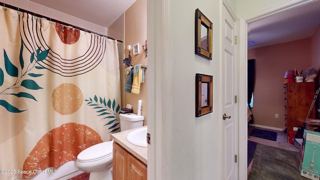 824 Temple St, Cocoa, FL 32922 - bathroom with toilet, vanity, and curtained shower