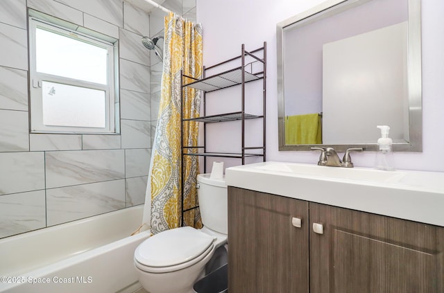1573 Eagle Ave NW, Palm Bay, FL 32907 - bathroom with shower / bathtub combination with curtain, toilet, and vanity