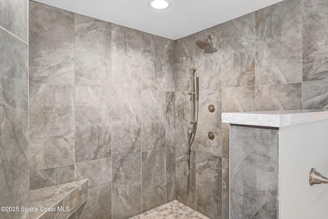 8984 Puerto Del Rio Dr Unit 202, Cape Canaveral, FL 32920 - full bathroom featuring a tile shower and recessed lighting