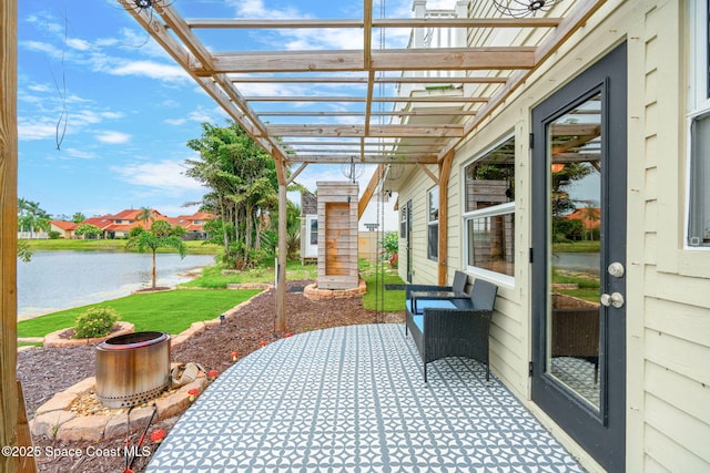 420 Tortoise View Cir, Satellite Beach, FL 32937 - view of patio / terrace featuring a water view and a pergola