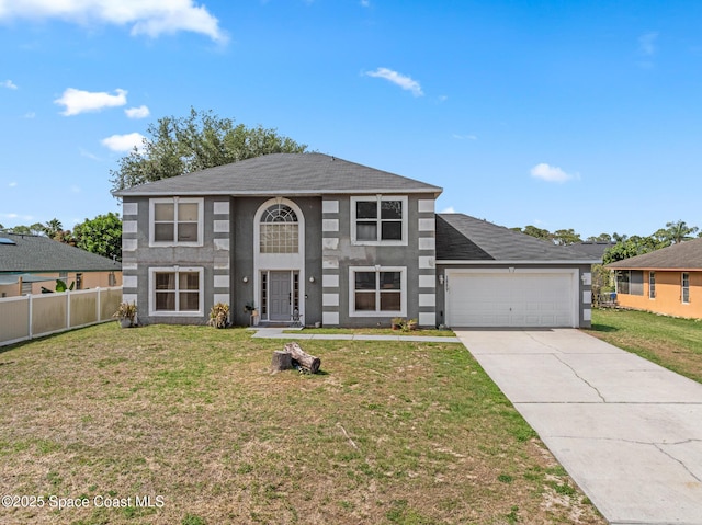 1889 Nanton St NW, Palm Bay, FL 32907 - view of front facade with an attached garage, concrete driveway, stucco siding, and a shingled roof