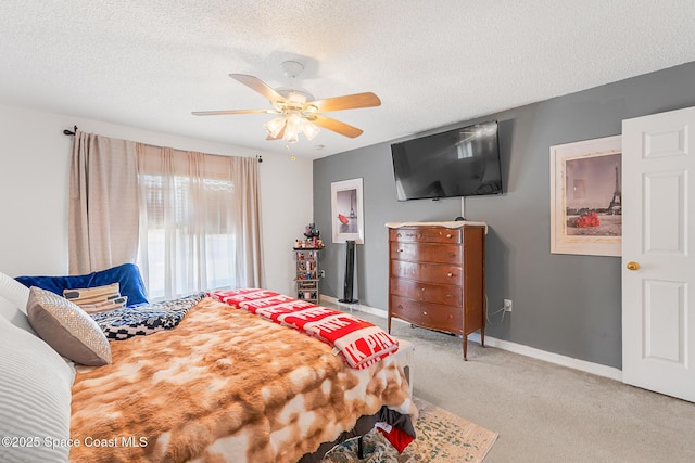 1889 Nanton St NW, Palm Bay, FL 32907 - bedroom with light carpet, a textured ceiling, baseboards, and a ceiling fan
