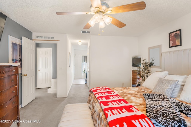 1889 Nanton St NW, Palm Bay, FL 32907 - bedroom featuring light colored carpet, a textured ceiling, and a ceiling fan