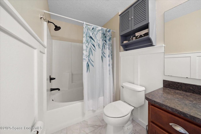 2500 Revolution St Unit 103, Melbourne, FL 32935 - full bath with shower / bath combination with curtain, toilet, marble look tile flooring, vanity, and a textured ceiling
