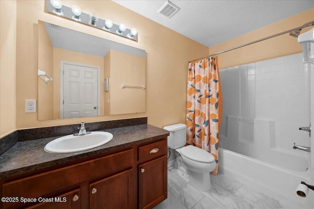 2500 Revolution St Unit 103, Melbourne, FL 32935 - bathroom with shower / bath combo, vanity, toilet, marble finish flooring, and a textured ceiling