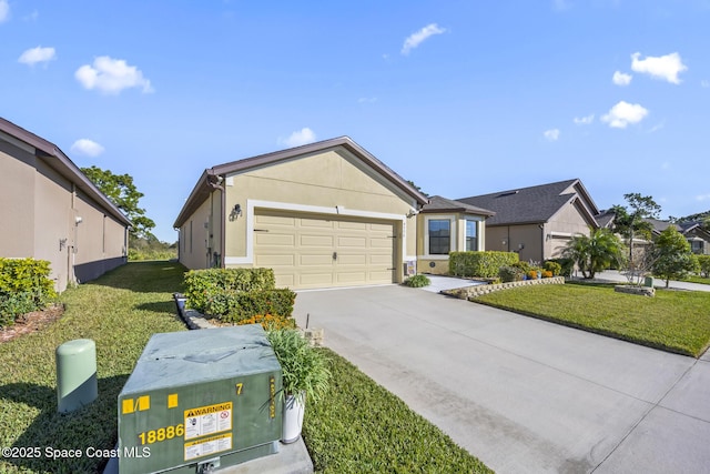4554 Magenta Isles Dr, Melbourne, FL 32904 - ranch-style home featuring a front lawn, concrete driveway, a garage, and stucco siding