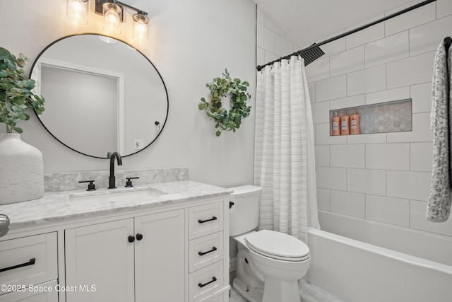 149 Kyle Ct NE, Palm Bay, FL 32907 - bathroom with vanity, toilet, and shower / bath combination with curtain
