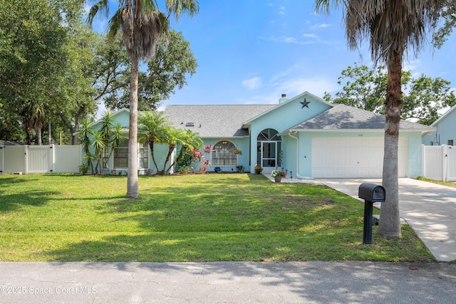 149 Kyle Ct NE, Palm Bay, FL 32907 - single story home featuring a gate, concrete driveway, a garage, a shingled roof, and stucco siding