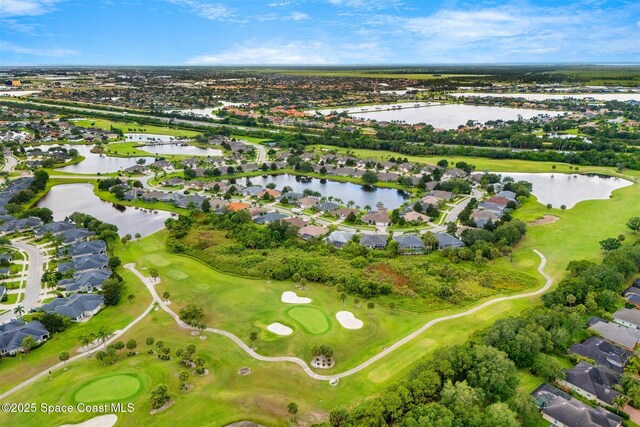 4341 Aberdeen Cir, Rockledge, FL 32955 - aerial view of property's location with a large body of water, nearby suburban area, and a golf club