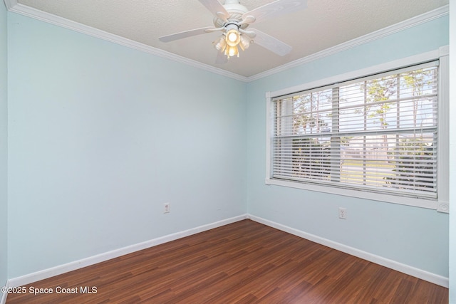 409 Americana Blvd NE, Palm Bay, FL 32907 - unfurnished room featuring dark wood-style flooring, baseboards, ornamental molding, ceiling fan, and a textured ceiling