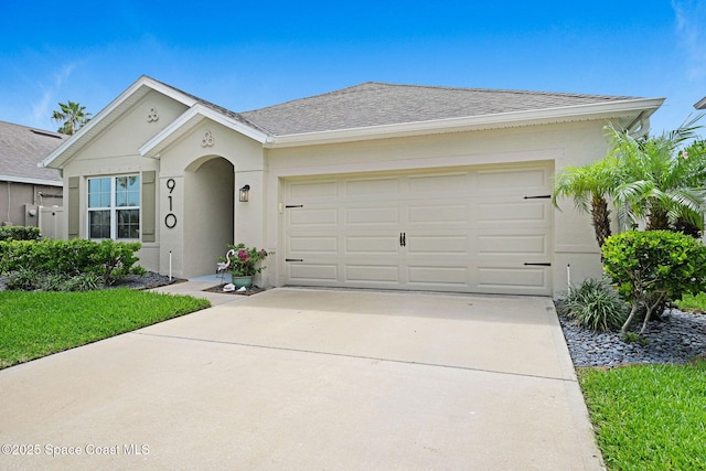 910 Swiss Pointe Ln, Rockledge, FL 32955 - single story home with a garage, driveway, a shingled roof, and stucco siding