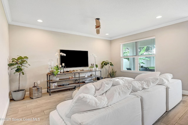 910 Swiss Pointe Ln, Rockledge, FL 32955 - living area with light wood-style floors, ornamental molding, and recessed lighting