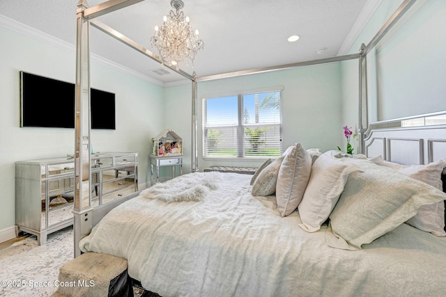 910 Swiss Pointe Ln, Rockledge, FL 32955 - bedroom with crown molding, a chandelier, and recessed lighting