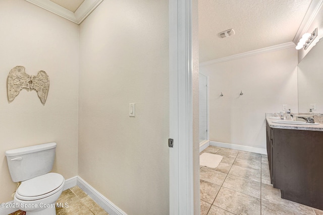 910 Swiss Pointe Ln, Rockledge, FL 32955 - full bath featuring crown molding, vanity, a stall shower, and tile patterned flooring