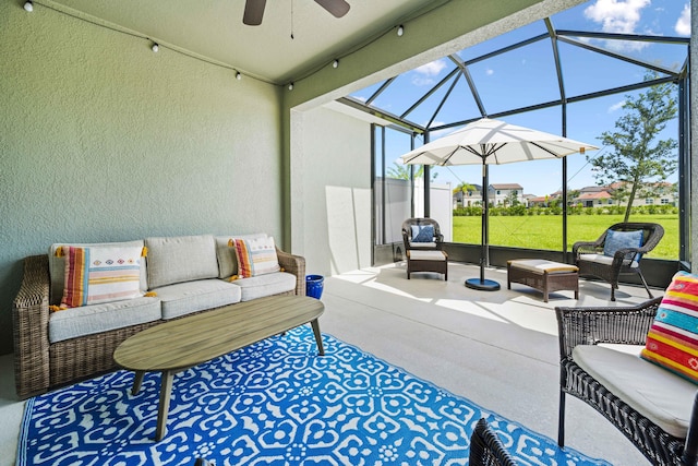 2611 Ballydoyle Ln, Melbourne, FL 32940 - view of patio / terrace with an outdoor living space, ceiling fan, and glass enclosure