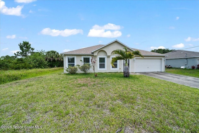 3380 Toledo Ave, Palm Bay, FL 32908 - single story home featuring driveway, an attached garage, stucco siding, and a front lawn