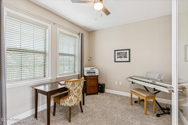 2228 Zuma Ln, Melbourne, FL 32940 - office area featuring a ceiling fan, light colored carpet, and a textured ceiling