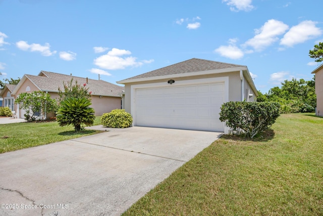 2268 Spring Creek Cir, Palm Bay, FL 32905 - ranch-style home with stucco siding, a front yard, and concrete driveway