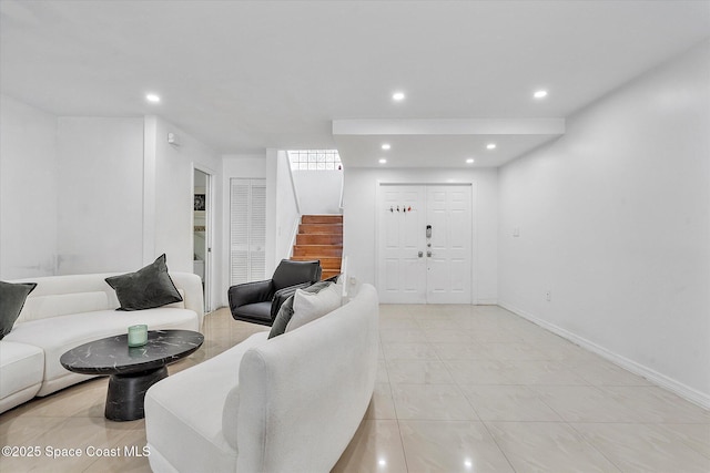 253 NE 212th Ter, Miami, FL 33177 - living room with stairs, recessed lighting, and baseboards