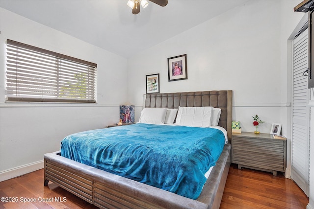 253 NE 212th Ter, Miami, FL 33177 - bedroom with vaulted ceiling, wood finished floors, baseboards, and a ceiling fan