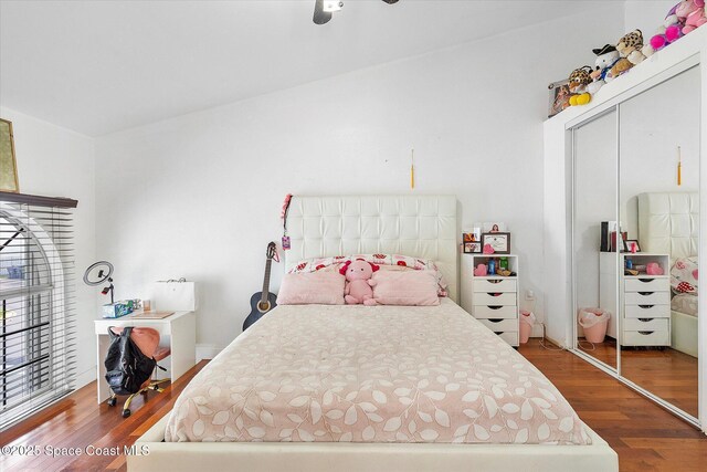 253 NE 212th Ter, Miami, FL 33177 - bedroom featuring a closet, wood finished floors, and a ceiling fan