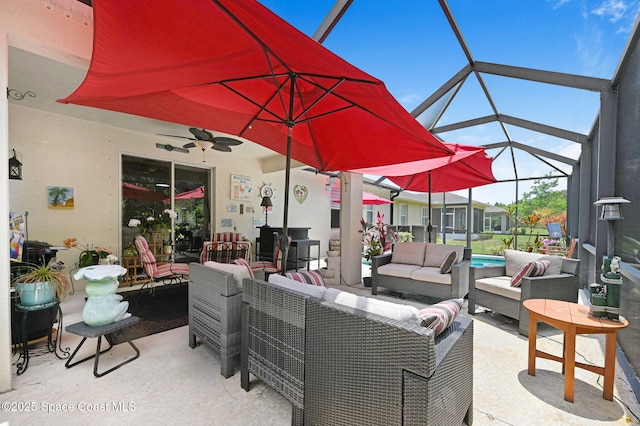 2263 Chinaberry Cir SE, Palm Bay, FL 32909 - view of patio featuring an outdoor hangout area, a ceiling fan, a lanai, and an outdoor pool