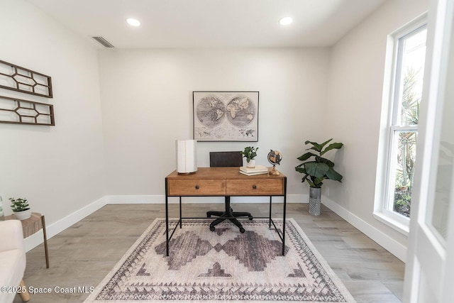 3201 Nottingham Ln, Cocoa, FL 32926 - office area featuring light wood-style flooring and recessed lighting
