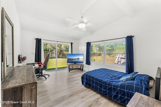 996 S Wickham Rd, West Melbourne, FL 32904 - bedroom with access to exterior, wood finished floors, an office area, and ceiling fan