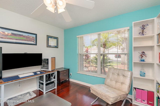 2020 Twelve Oaks Dr SE, Palm Bay, FL 32909 - office space with a ceiling fan, wood finished floors, and baseboards