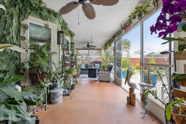 4625 Curtis Blvd, Cocoa, FL 32927 - sunroom / solarium featuring a ceiling fan, an outdoor hangout area, and healthy amount of natural light