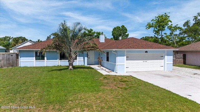 2350 Fallon Blvd NE, Palm Bay, FL 32907 - ranch-style home featuring a chimney, an attached garage, stucco siding, and driveway