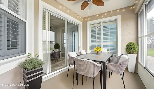 5852 Goleta Cir, Melbourne, FL 32940 - sunroom / solarium with ceiling fan and outdoor dining area