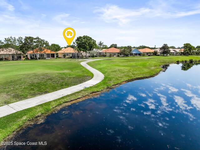 8051 Daventry Dr, Melbourne, FL 32940 - surrounding community featuring a residential view, a water view, and a lawn