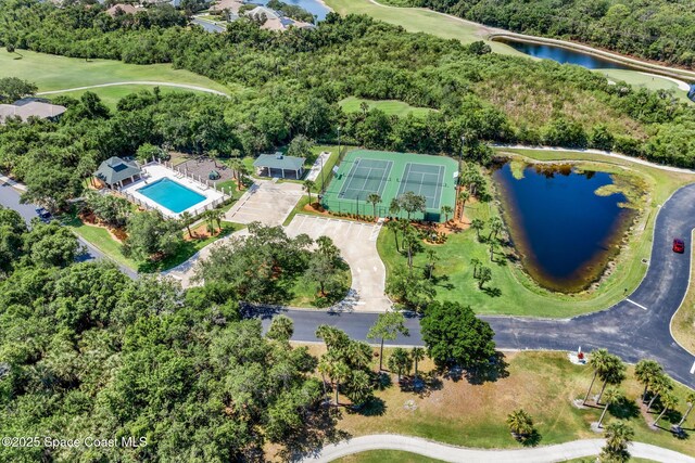 8051 Daventry Dr, Melbourne, FL 32940 - bird's eye view of a large body of water, a golf club, and a pool area