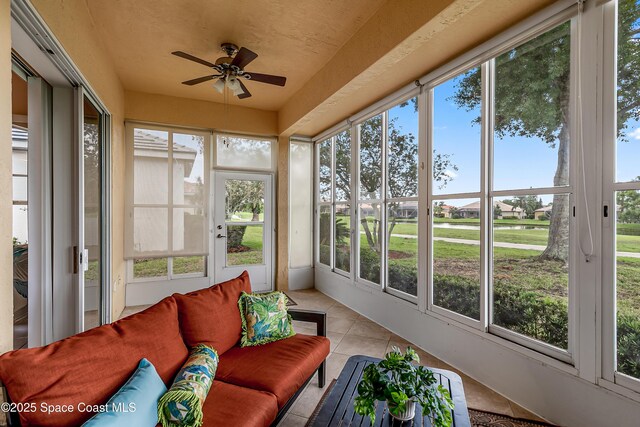 8051 Daventry Dr, Melbourne, FL 32940 - sunroom / solarium featuring ceiling fan and outdoor lounge area