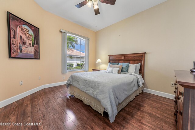 8051 Daventry Dr, Melbourne, FL 32940 - bedroom featuring baseboards, wood finished floors, and ceiling fan