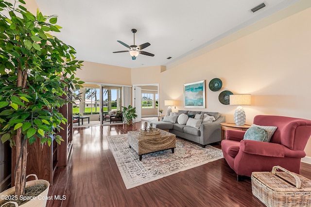 8051 Daventry Dr, Melbourne, FL 32940 - living area with a ceiling fan and wood finished floors