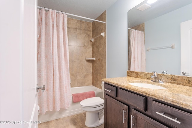 2501 Eldron Blvd SE, Palm Bay, FL 32909 - full bath featuring vanity, shower / tub combo with curtain, toilet, and tile patterned floors